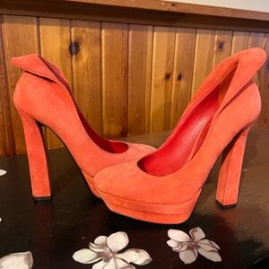 Bottega Veneta Coral Suede Platform High-Heel Pumps